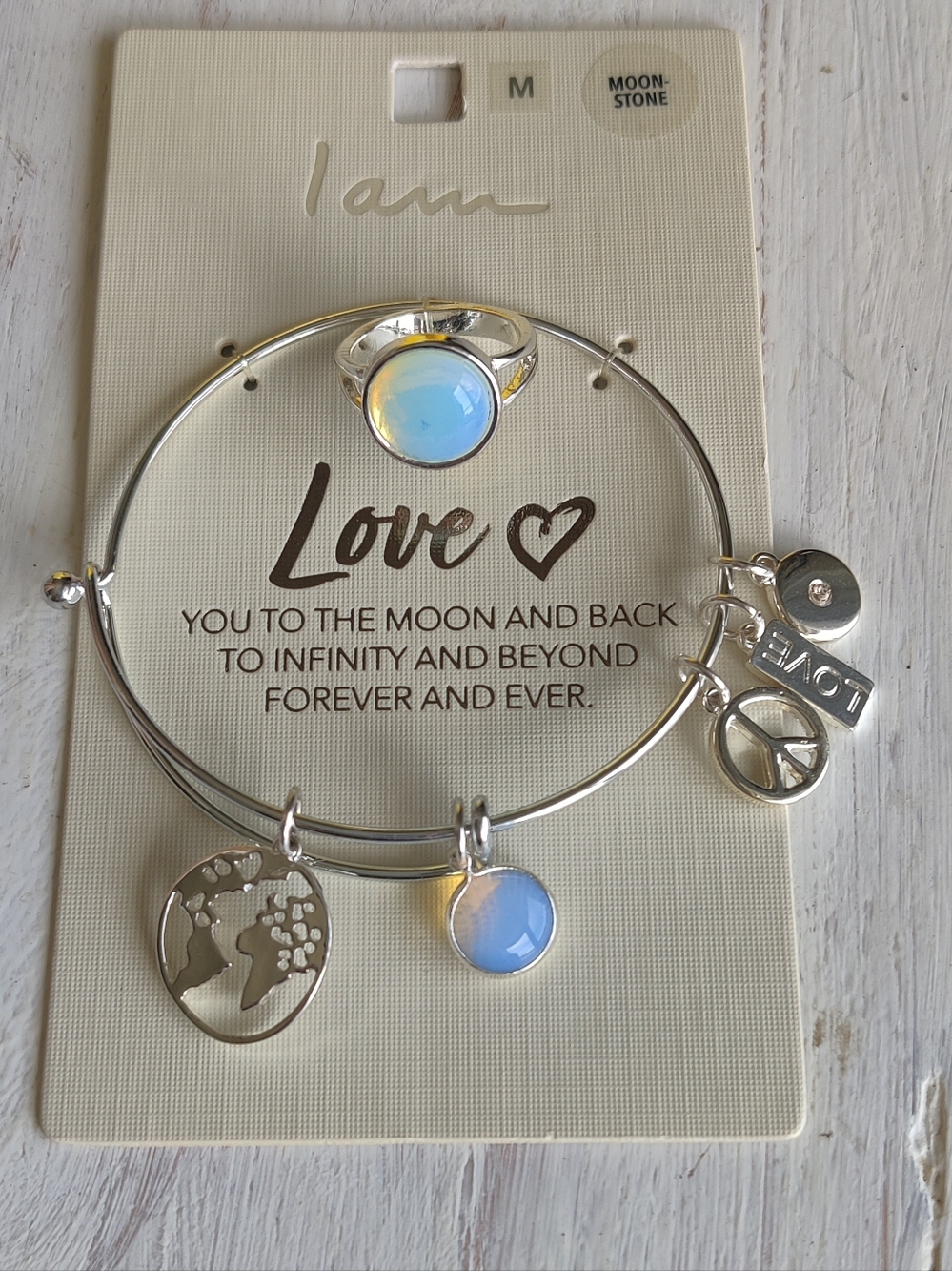 ⭐3 For $21⭐ Moon Stone Charm Bracelet and Ring Set